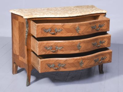 French Serpentine-Front Marble-Top Kingwood and Walnut Commode - Image 11