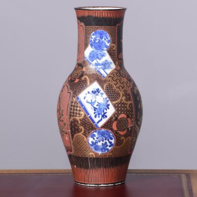 Tall Japanese Bulbous Vase with Unusual Geometric Inset Panels - Image 6