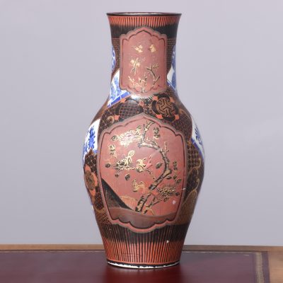 Tall Japanese Bulbous Vase with Unusual Geometric Inset Panels - Image 9