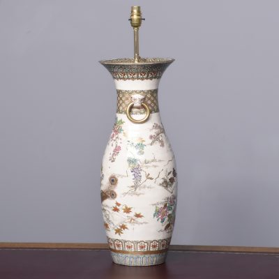 Tall Japanese 19th Century Hand-Painted Satsuma Vase Converted to Lamp - Image 7