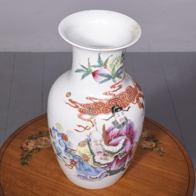 Chinese Famille Rose Baluster-Shaped Hand-Painted Porcelain Vase - Image 5