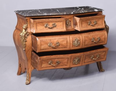 Late 1900s Vintage Marble Top French Walnut and Satin Birch Commode - Image 11