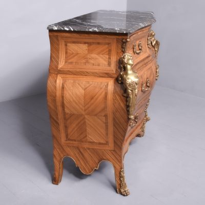 Late 1900s Vintage Marble Top French Walnut and Satin Birch Commode - Image 12