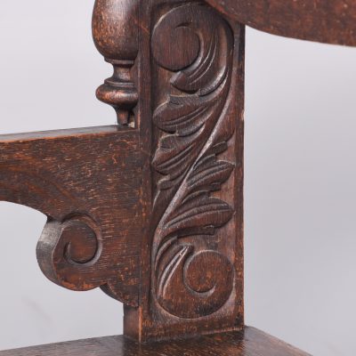 Victorian Jacobean Style Carved Oak Box Settle or Hall Bench - Image 6