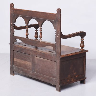 Victorian Jacobean Style Carved Oak Box Settle or Hall Bench - Image 12