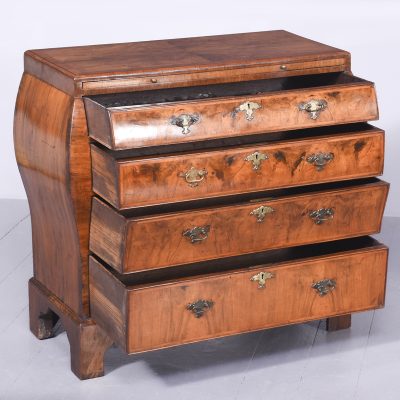 Early 19th Century Dutch Crossbanded Walnut Bombe-Front Chest Of Drawers With Brushing Slide - Image 6