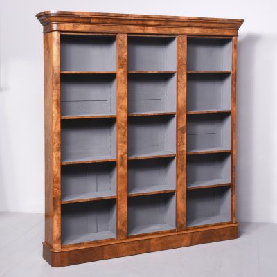 Victorian Burr-Walnut Three-Section, Tall Open Bookcase with Lovely Colour and Patina - Image 2