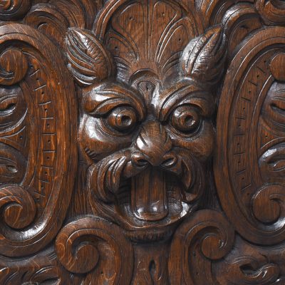 Mid-Victorian Flemish Profusely Carved Breakfront Glazed Bookcase - Image 4