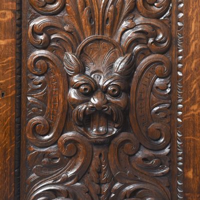 Mid-Victorian Flemish Profusely Carved Breakfront Glazed Bookcase - Image 8