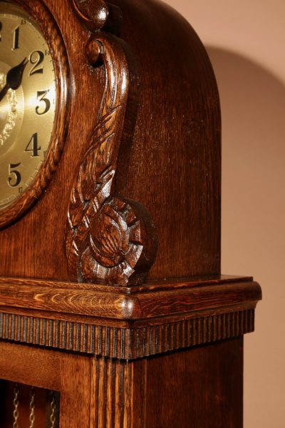 Art Nouveau / Art Deco German Oak Longcase Clock Black Forest Circa 1925 - Image 4