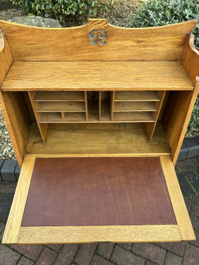 Arts & Crafts Oak Students Bureau Bookcase - Image 9