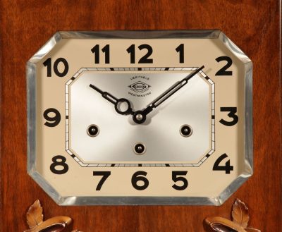 Art Deco Westminster Girod Carillon Walnut, Rosewood Wall Clock French circa 1940-50 - Image 4