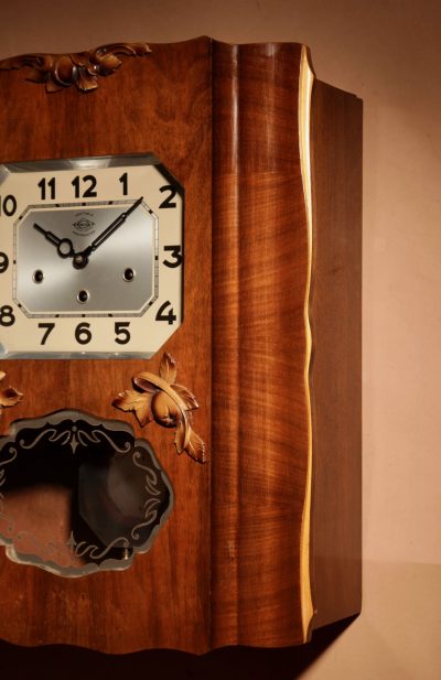 Art Deco Westminster Girod Carillon Walnut, Rosewood Wall Clock French circa 1940-50 - Image 6