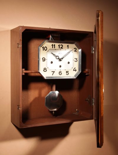 Art Deco Westminster Girod Carillon Walnut, Rosewood Wall Clock French circa 1940-50 - Image 7