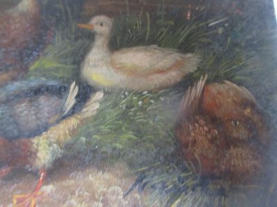 OIL PAINTING OF DUCKS ON WOOD EDWARDIAN   12 CM BY 17 CM SIGNED HAINSTER OR NAINSTER - Image 2