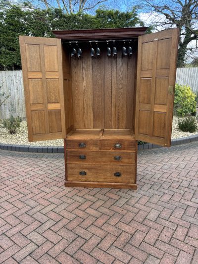 Arts & Crafts Oak Double Wardrobe - Image 2