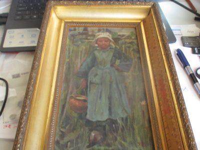 OILPAINTING DUTCH GIRL ON CANVAS  SIGNED F B    35 CM BY  23 CM CIRCA 1880 - Image 8