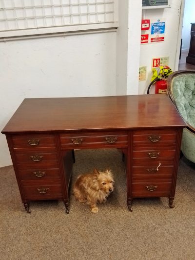 Antique Edwardian Oak Writing Table Desk - Image 6