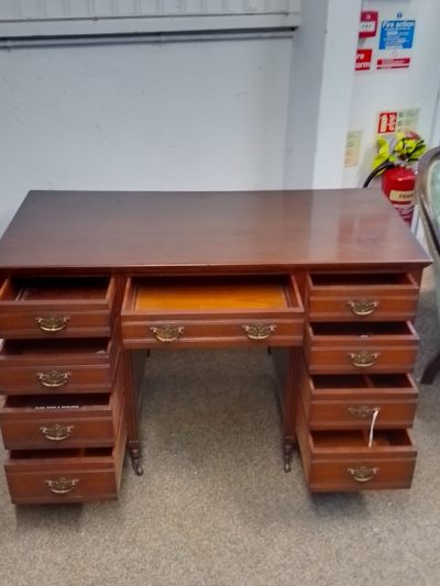 Antique Edwardian Oak Writing Table Desk - Image 3