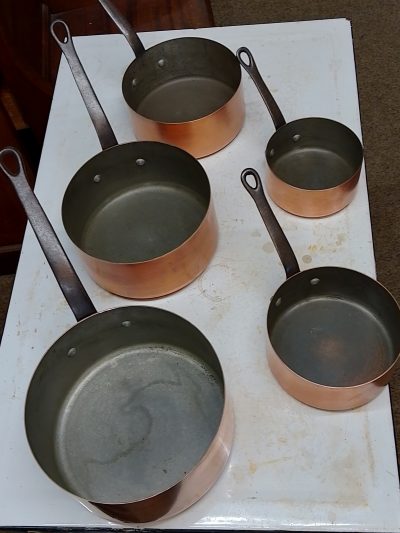 Antique Set of 5 Copper Saucepan's - Image 2