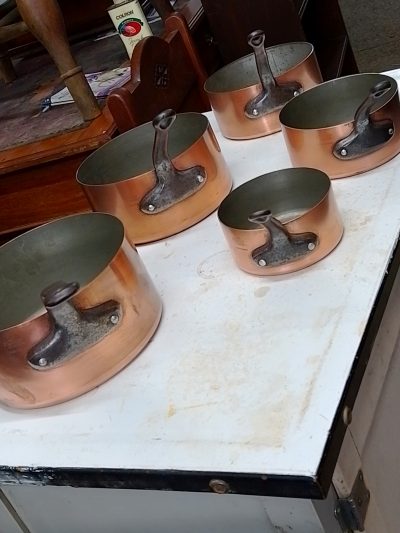 Antique Set of 5 Copper Saucepan's - Image 3