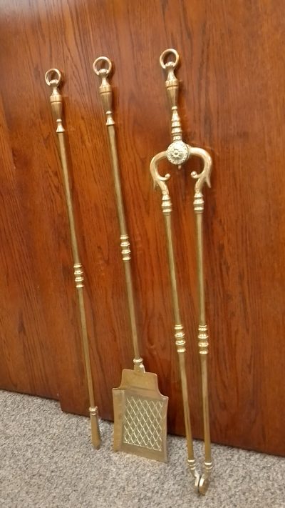 Good Antique Victorian Set of 3 Brass Fire Irons - Image 5