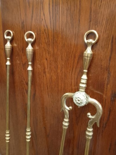 Good Antique Victorian Set of 3 Brass Fire Irons - Image 4