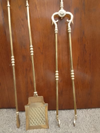 Good Antique Victorian Set of 3 Brass Fire Irons - Image 3