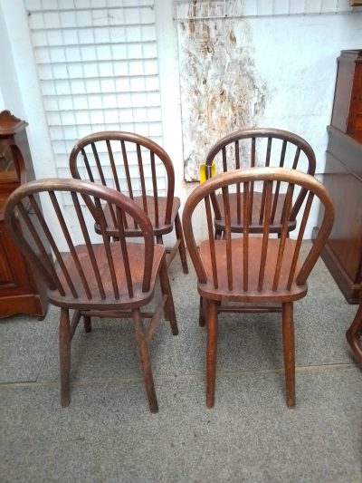 Antique Circa 1900 Set of 4 Country Kitchen Dining Chairs - Image 3