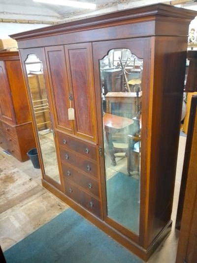 Large Antique Edwardian Inlaid Wardrobe - Image 2