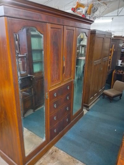 Large Antique Edwardian Inlaid Wardrobe - Image 6