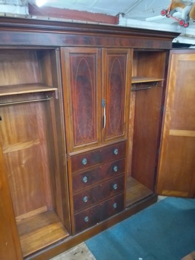 Large Antique Edwardian Inlaid Wardrobe - Image 3