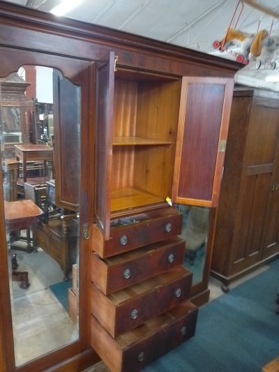 Large Antique Edwardian Inlaid Wardrobe - Image 5