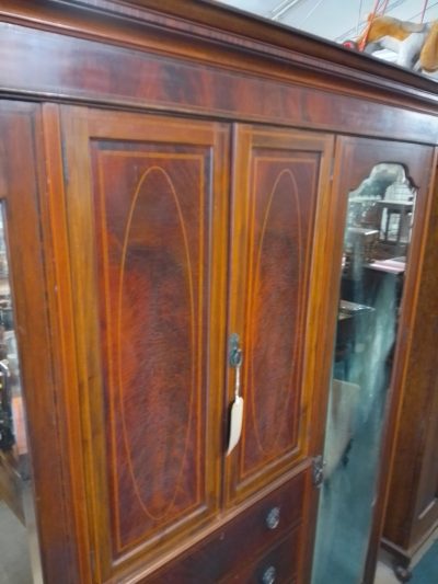 Large Antique Edwardian Inlaid Wardrobe - Image 7