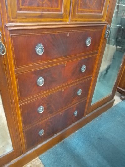 Large Antique Edwardian Inlaid Wardrobe - Image 8