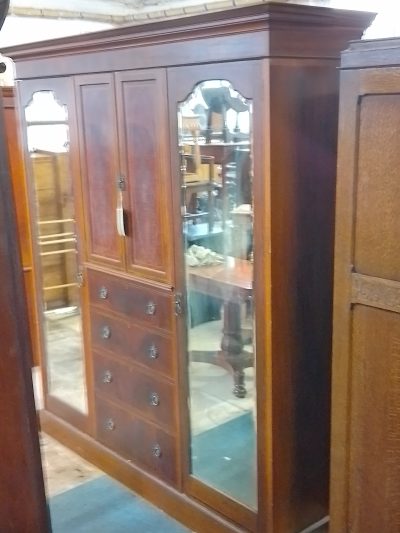 Large Antique Edwardian Inlaid Wardrobe - Image 9