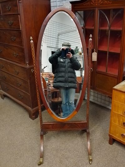 Antique Edwardian Oval Cheval Dressing Mirror - Image 3