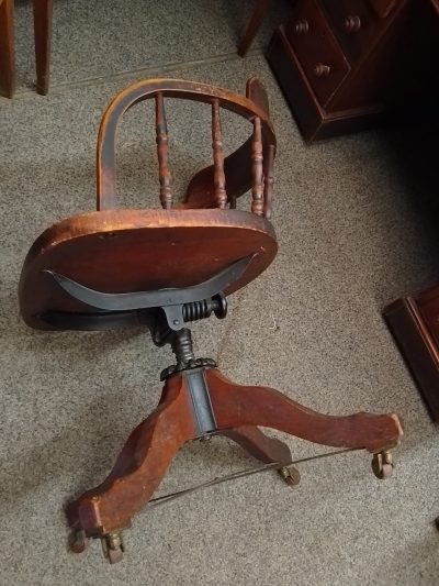 Antique Edwardian Oak Revolving Office Desk Armchair - Image 6