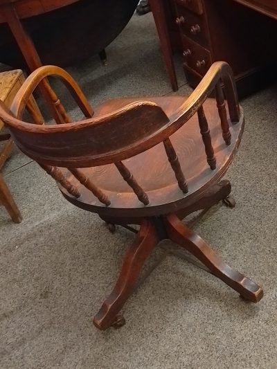 Antique Edwardian Oak Revolving Office Desk Armchair - Image 3