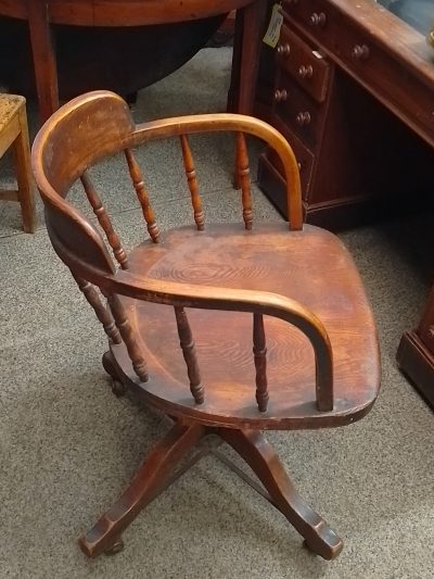 Antique Edwardian Oak Revolving Office Desk Armchair - Image 2