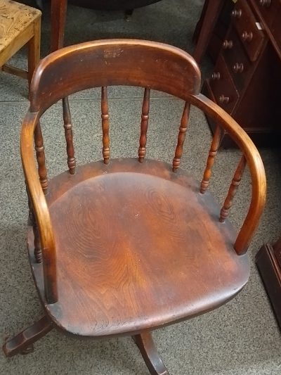 Antique Edwardian Oak Revolving Office Desk Armchair - Image 5