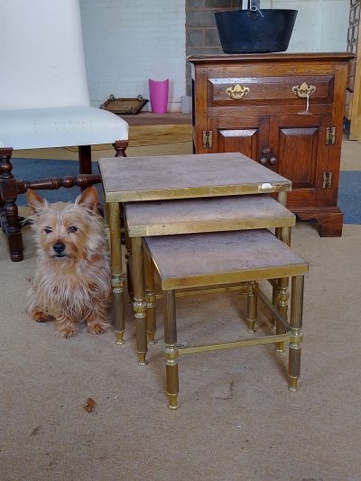 Good Antique 1930's Brass Nest of Tables - Image 2