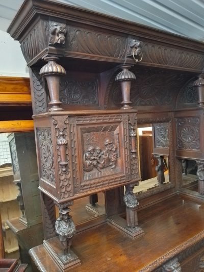 Large Antique Carved Oak Mirror Back Sideboard - Image 4