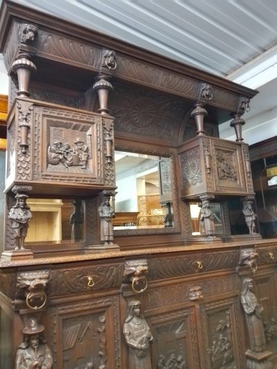 Large Antique Carved Oak Mirror Back Sideboard - Image 6