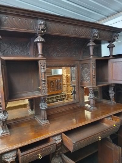 Large Antique Carved Oak Mirror Back Sideboard - Image 11