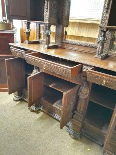 Large Antique Carved Oak Mirror Back Sideboard - Image 9