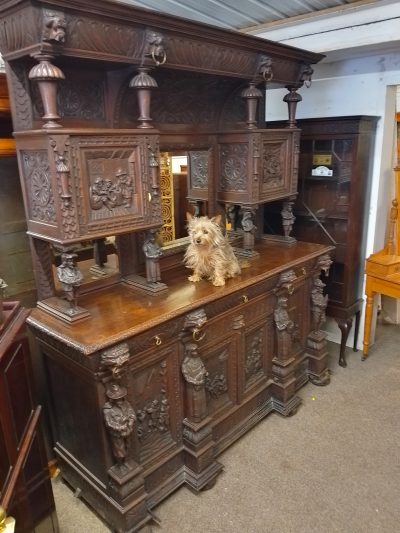 Large Antique Carved Oak Mirror Back Sideboard - Image 7