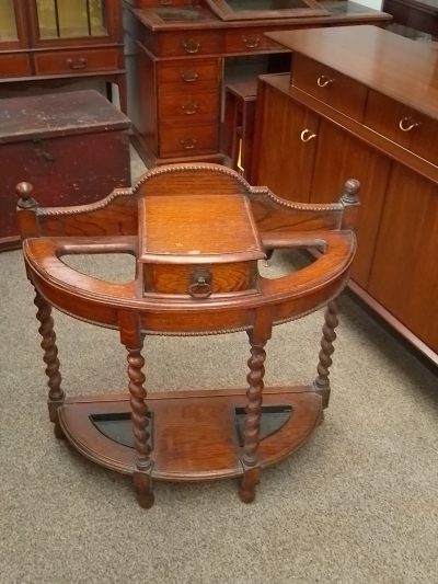 Antique Edwardian Oak Bow Front Stick Umbrella Stand - Image 3