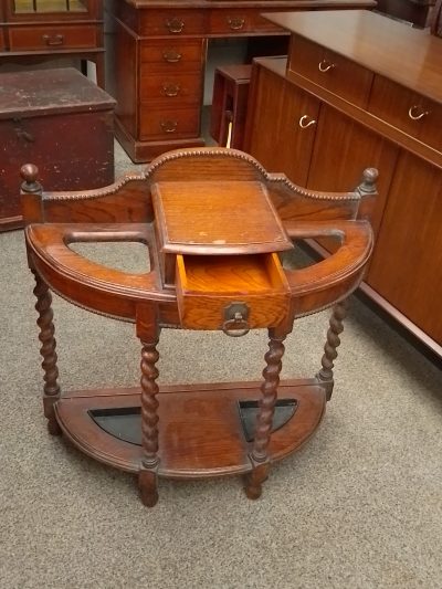 Antique Edwardian Oak Bow Front Stick Umbrella Stand - Image 5