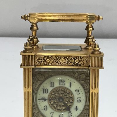 FRENCH CARRIAGE CLOCK ORMOLU GUILT FILIGREE PANELS - Image 4